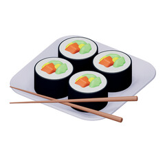 Sushi japanese food 3d rendering isometric icon.