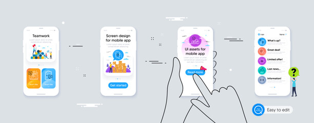Set of Hot sale, Financial app and Parking payment line icons. Phone ui interface. Include Checklist, Piggy sale, Loyalty points icons. Vector