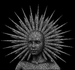 Aufkleber - Vector 3D illustration of a bald woman with a halo made of particles.