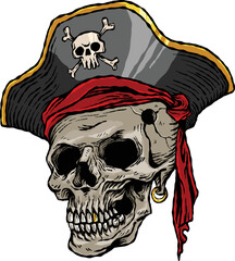 Wall Mural - Pirates skull captain with with a pirate hat art vectors hand drawing colorful