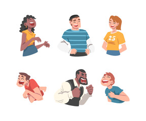 Sticker - Laughing Out Loud Man and Woman Character Feeling Amused and Full of Fun Vector Set