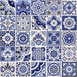 Mexican tiles seamless vector pattern - big set of navy blue talavera inspired designs perfect for wallpapers, home decor, textiles or fabric prints
