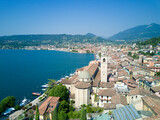 Fototapeta Miasto - Aerial video shooting with drone on Salò, famous Lombardia city on the Garda Lake
