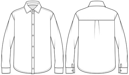 plain white formal shirt flat sketch vector illustration mens long sleeve office wear shirt front an