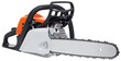 Modern new motor chain saw side front view isolated