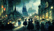 AI Generated Image Of A Dickensian Scene With Orphan Children On The Streets Of Victorian London 