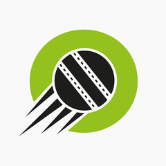 Letter O Cricket Logo Concept With Moving Cricket Ball Icon. Cricket Sports Logotype Symbol Vector Template