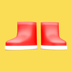 Sticker - Red And White Boots 3D Render Illustration Against Yellow Background.