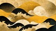 White, black and gold contemporary artistic Japanese ukiyo-e, folding screen ambience, abstract, elegant, delicate and luxurious retro dramatic graphic design elements
