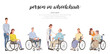 ベクターイラスト素材：車椅子に乗る人物セット

