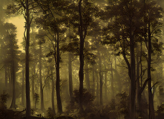  Wood Autumn Trees Sunrise Light Green Sunlight Sun Foliage Branch Woods Forest Tree Leaf Woodland Dark Foggy Fall Fog Nature Morning Misty Mist Pine Landscape