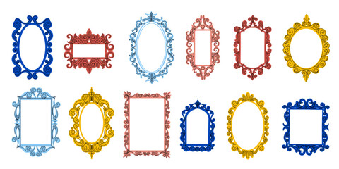 Poster - Decorative frames. Vintage baroque antique decorative tracery mirrors, creative cartoon doodle romantic design elements. Vector isolated set