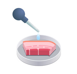 petri dish with beef steak cultured raw red meat made from animal cells artificial lab grown meat production concept