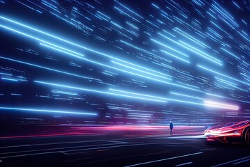 Abstract futuristic syberspace. Modern Technology background, 3D rendering, raster illustration.