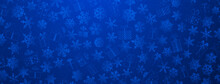 Background Made Of Complex Christmas Snowflakes And Gift Boxes With Different Patterns, In Blue Colors