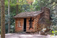 Log Cabin At The Oconaluftee Indian Village In Cherokee, North Carolina, USA