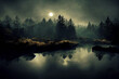 River in moonlight, magical landscape made with generative AI