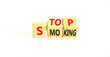 © Dzmitry - Stop smoking symbol. Concept words Stop smoking on wooden cubes. Beautiful white table white background. Medical, healthy lifestyle and stop smoking concept. Copy space.