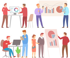 Wall Mural - Manager makes presentation of statistical report analysis charts. Planning business. Teamwork consulting for project management, financial reporting and strategy. Data analysis research statistics