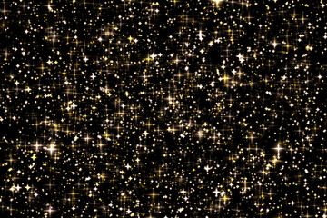 Wall Mural - Golden holiday glitter and sparkling overlay, stars and magic glow texture on black background, gold star dust particles for luxury and glamour designs