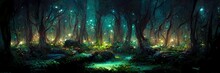 Fantasy Mushroom Forest, Trees, Nature, Enchanted. Mushrooms Landscape. 3D Digital Illustration