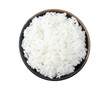 © Phuangphet - Bowl of cooked rice isolated on white background, top view with PNG.