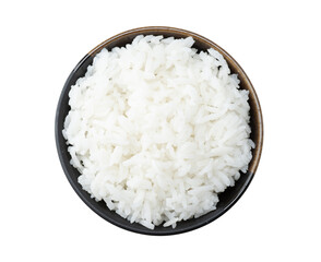 bowl of cooked rice isolated on white background, top view with png.
