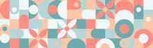 Trendy Seamless Geometric Background With Circles In Retro
Scandinavian Style, Modern Cover Pattern. Graphic Pattern Of Simple Shapes In Pastel Colors, Abstract Mosaic.