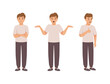 Man Character in Different Pose with Hand Gesture and Emotion Vector Set