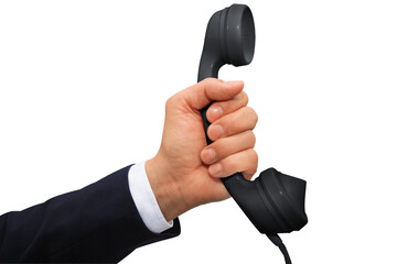 Wall Mural - gesture series: hand holding a black telephone receiver.