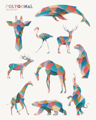 Poster - Polygon animals. Low poly logotype. Colorful geometric logo vector set