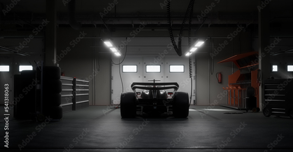 Ilustração Back view silhouette of a modern generic sports racing car ...