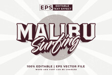 Editable Text Effect Malibu Surfing 3d Vintage Style Premium Vector