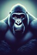 Portrait of gorilla bodyguard, huge muscles and standing in proud pose. Dapper, elegant anthropomorphic animal front view with human body. Cartoon 3d animation character, anime style, 3d illustration