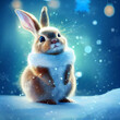 Rabbit is a symbol of the 2023 Chinese New Year. Cute bunny cartoon 3d illustration. Merry christmas.