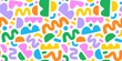 © Dedraw Studio - Fun colorful doodle seamless pattern. Creative minimalist style art background for children or trendy design with geometric shapes. Simple childish backdrop.