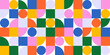 © Dedraw Studio - Colorful geometric mosaic seamless pattern illustration with creative abstract shapes. Modern scandinavian style background print. Trendy bright symbols and minimalist shape texture, geometry collage.