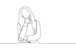 Continuous line drawing of thinking lady standing isolated