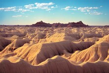 Rocky Mountainous Deserts. Badlands With Geological Formations. 