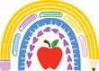 Boho teacher rainbow vector clip art illustration with pencil, ruler, staples and apple.