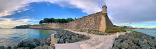Panorama Of The Old Historic Fort Along The Waterfront In Old San Juan On The Island Of Puerto Rico