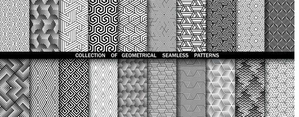 Geometric set of seamless black and white patterns. Simpless vector graphics