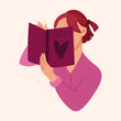 Woman read a book vector illustration. Isolated character holding the novel on light background