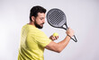 © FotoAndalucia - Man plays paddle tennis and poses in studio photos on white color background
