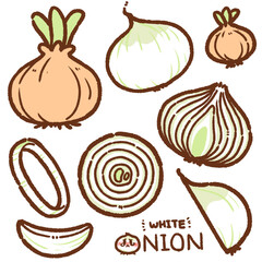 Wall Mural - white onion cartoon drawing set