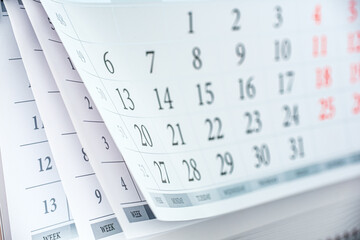 Close up of a calendar