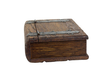 old book in a wooden cover, isolated