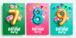 Birthday party balloons vector poster set design. Birthday number balloons for invitation card lay out collection in colorful background. Vector Illustration.