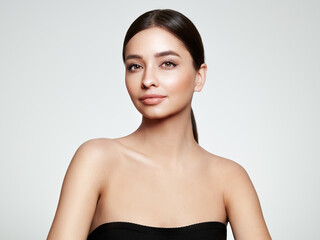 beautiful young woman with clean fresh skin look away. girl beauty face care. facial treatment. cosm