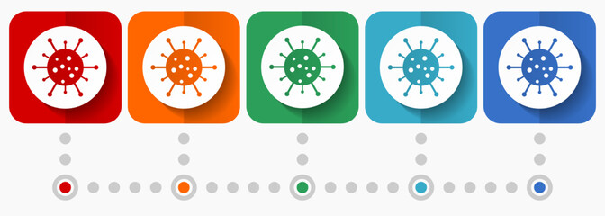 Aufkleber - Virus, coronavirus, covid-19, infection vector icons, infographic template, set of flat design symbols in 5 color options